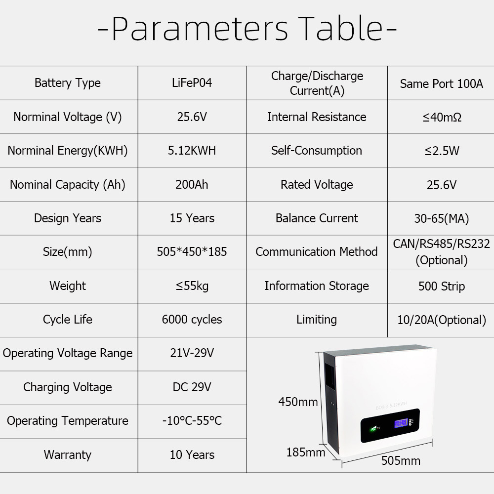 磷酸铁锂电池 - 5kwh 壁挂式 24V LiFePO4